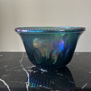 Indiana Glass Iridescent Blue Carnival Glass Harvest Grape Punch Bowl Large